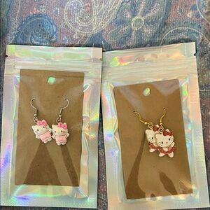 Two Cute Hello Kitty Earrings Sets - Pink and Red